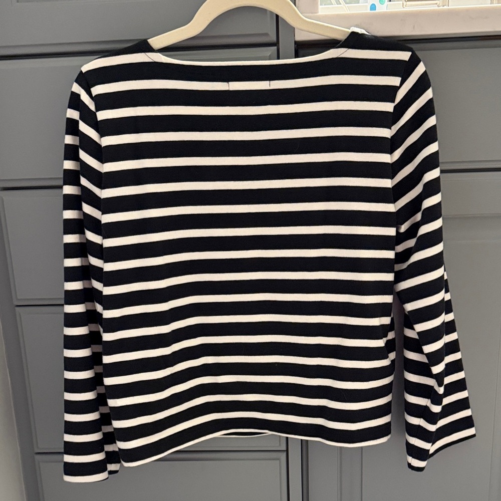 J. Crew Black and ivory Striped Long Sleeve Top (like new) - Picture 2 of 2